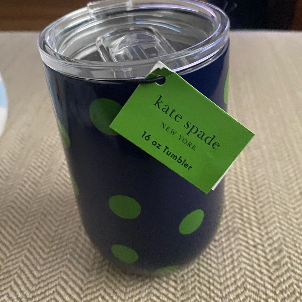 New Kate Spade Blue and Green Polka Dot 16 oz Wine Tumbler.